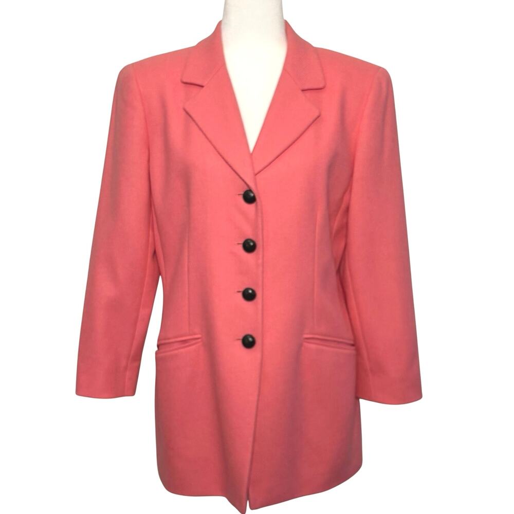 Ellen Tracy Vintage 100% Lambswool Single Breasted Blazer Women's 10 Coral